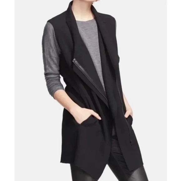 VINCE 100% Wool Vest Sleeveless Jacket Black Asymmetrical Zip Fall - Picture 1 of 5